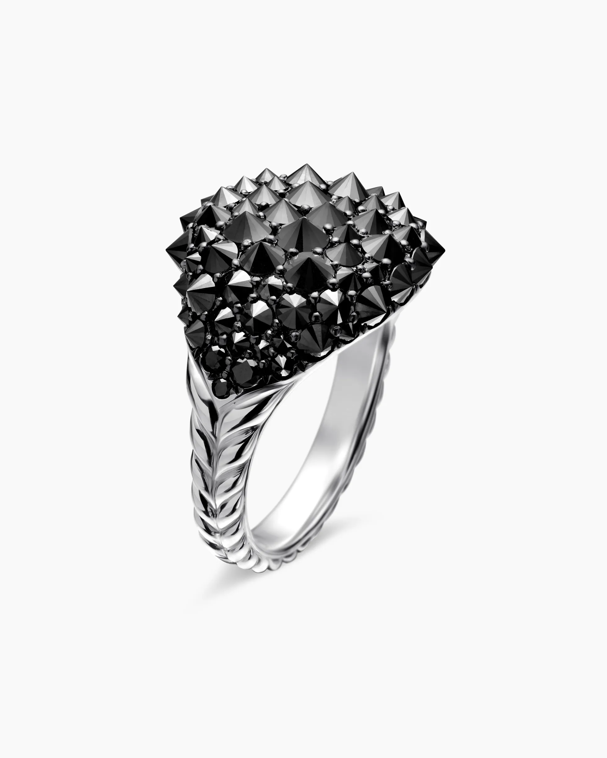 Reverse Set Pavé Pinky Ring 18K White Gold with Black Diamonds, 14mm