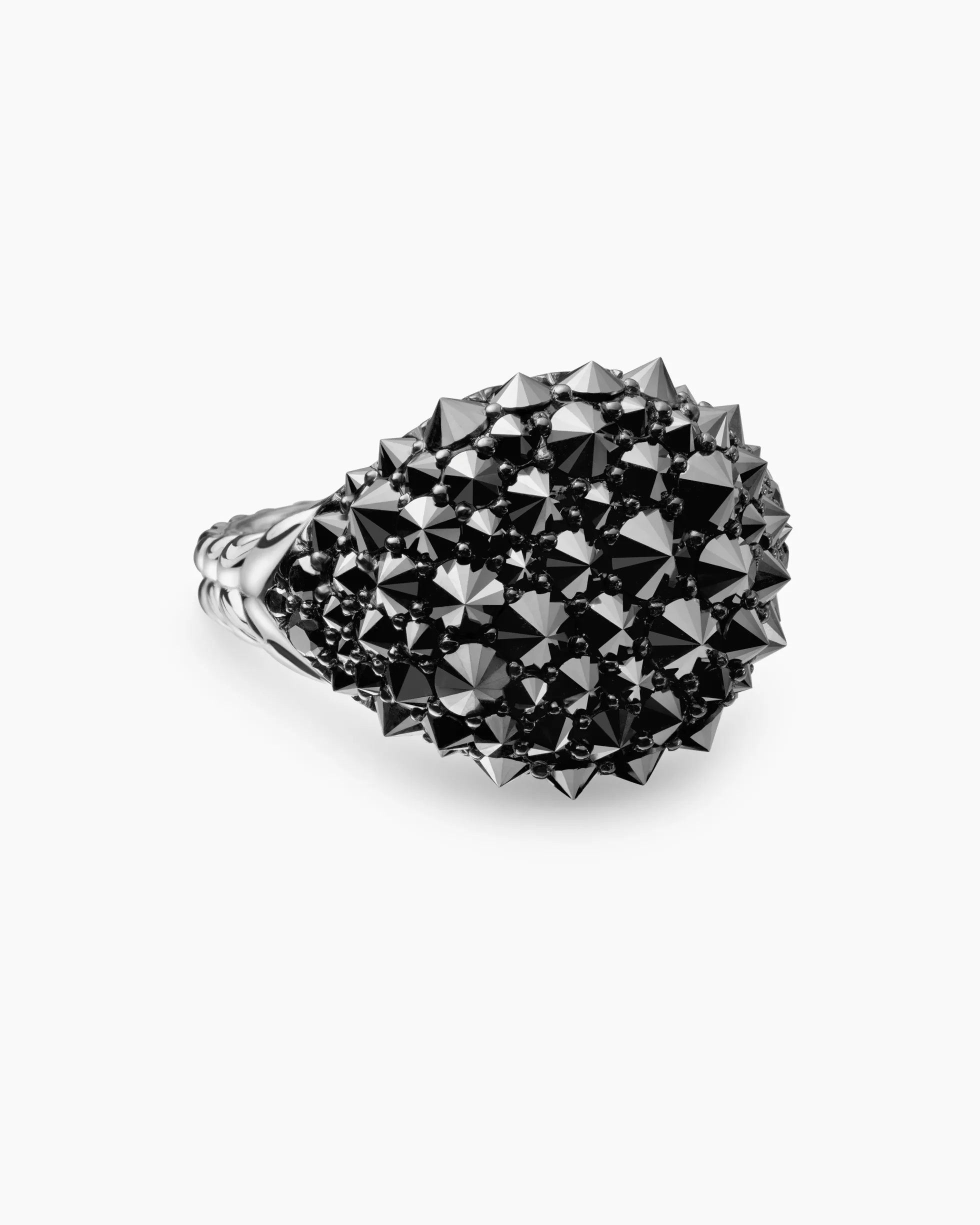 Reverse Set Pavé Pinky Ring 18K White Gold with Black Diamonds, 14mm