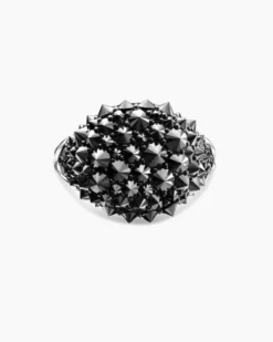 Reverse Set Pavé Pinky Ring 18K White Gold with Black Diamonds, 14mm