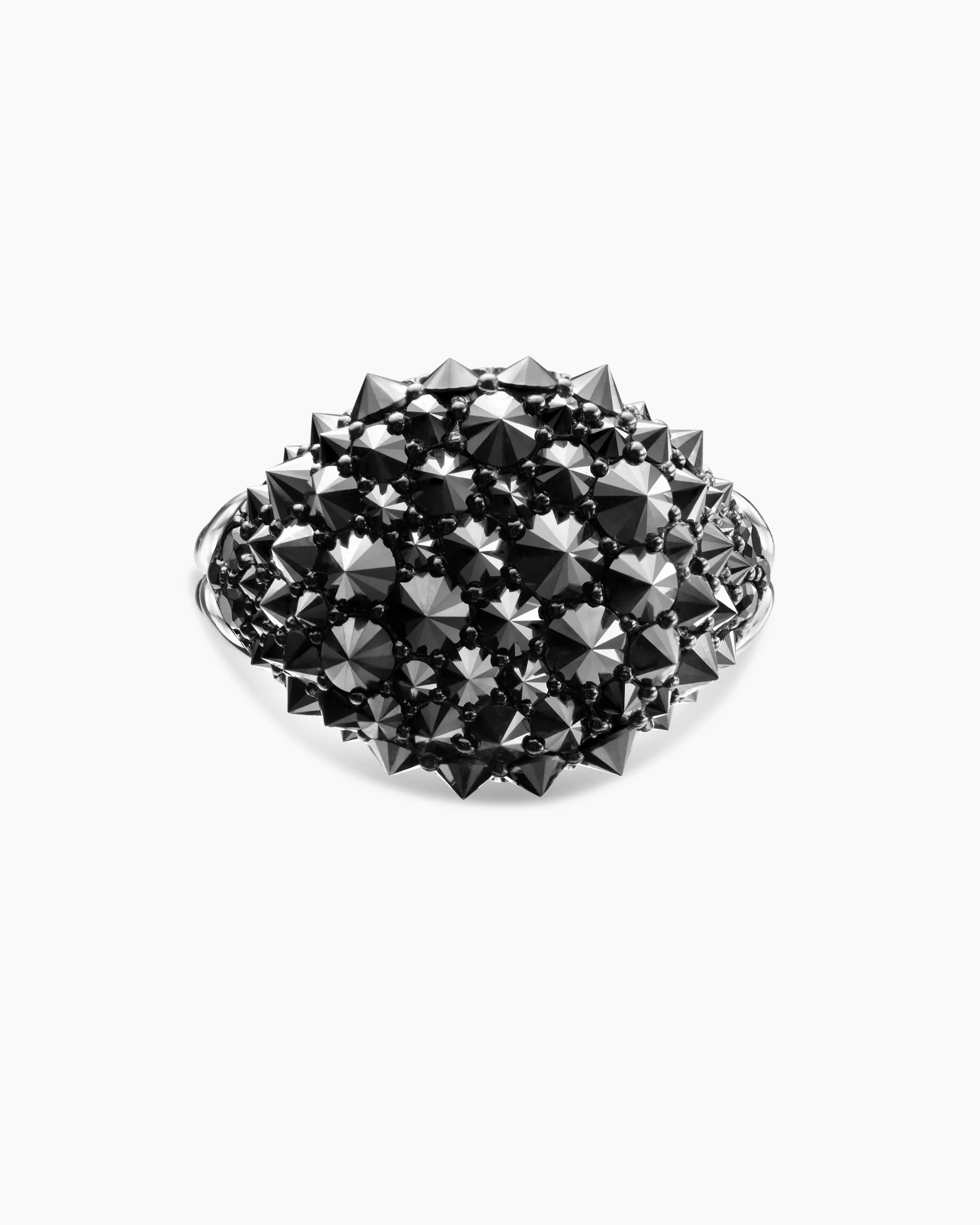 Reverse Set Pavé Pinky Ring 18K White Gold with Black Diamonds, 14mm