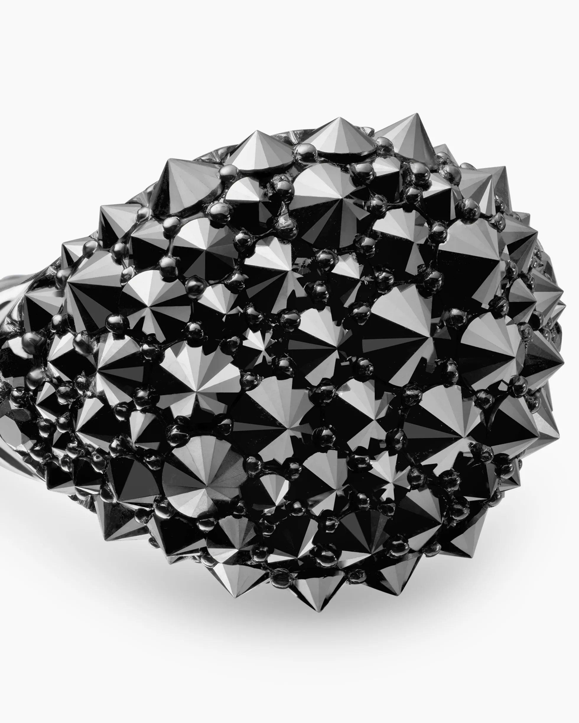 Reverse Set Pavé Pinky Ring 18K White Gold with Black Diamonds, 14mm