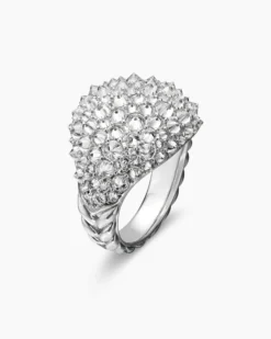 Reverse Set Pavé Signet Ring 18K White Gold with Diamonds, 17.5mm