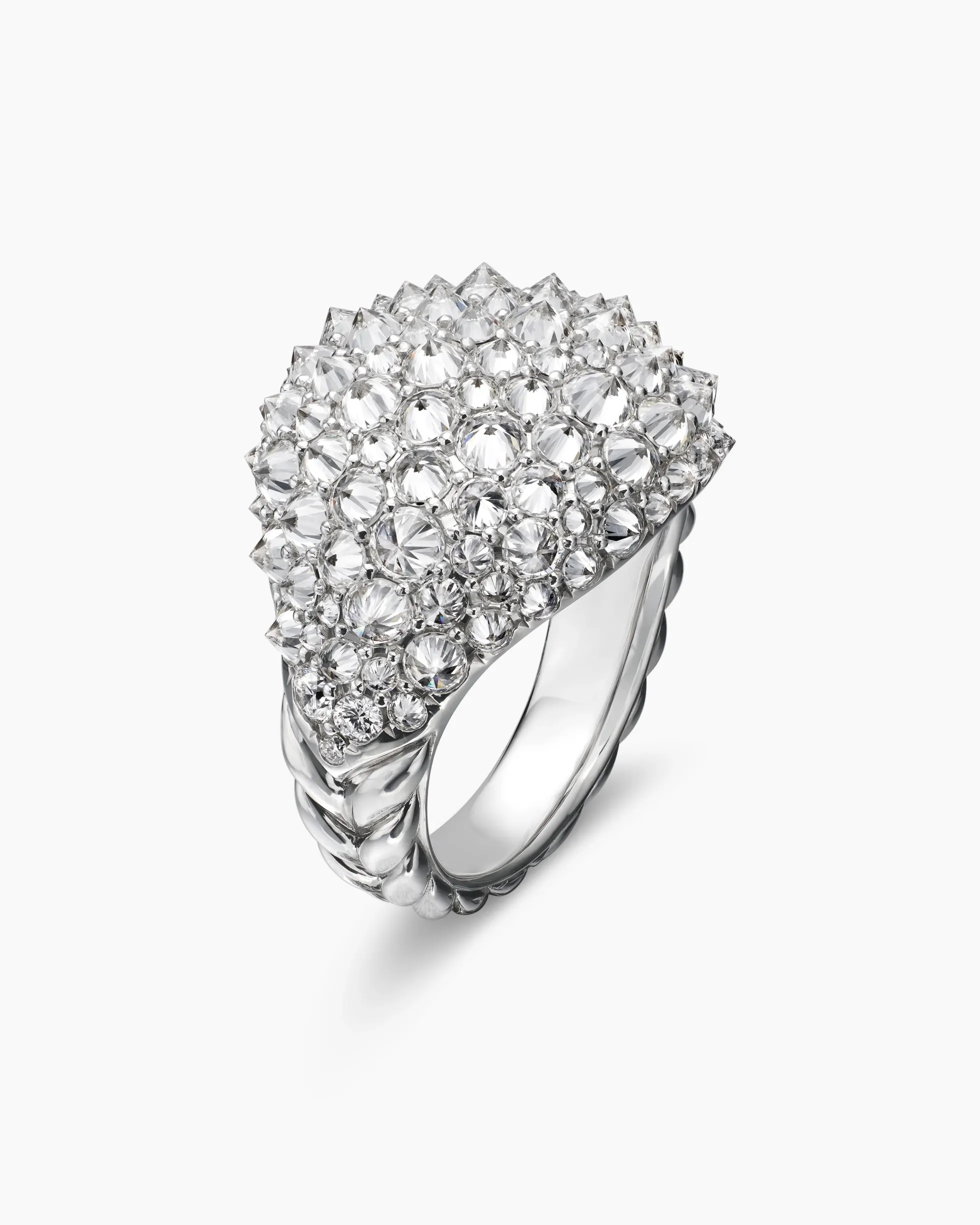 Reverse Set Pavé Signet Ring 18K White Gold with Diamonds, 17.5mm