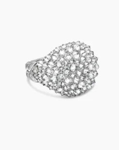 Reverse Set Pavé Signet Ring 18K White Gold with Diamonds, 17.5mm
