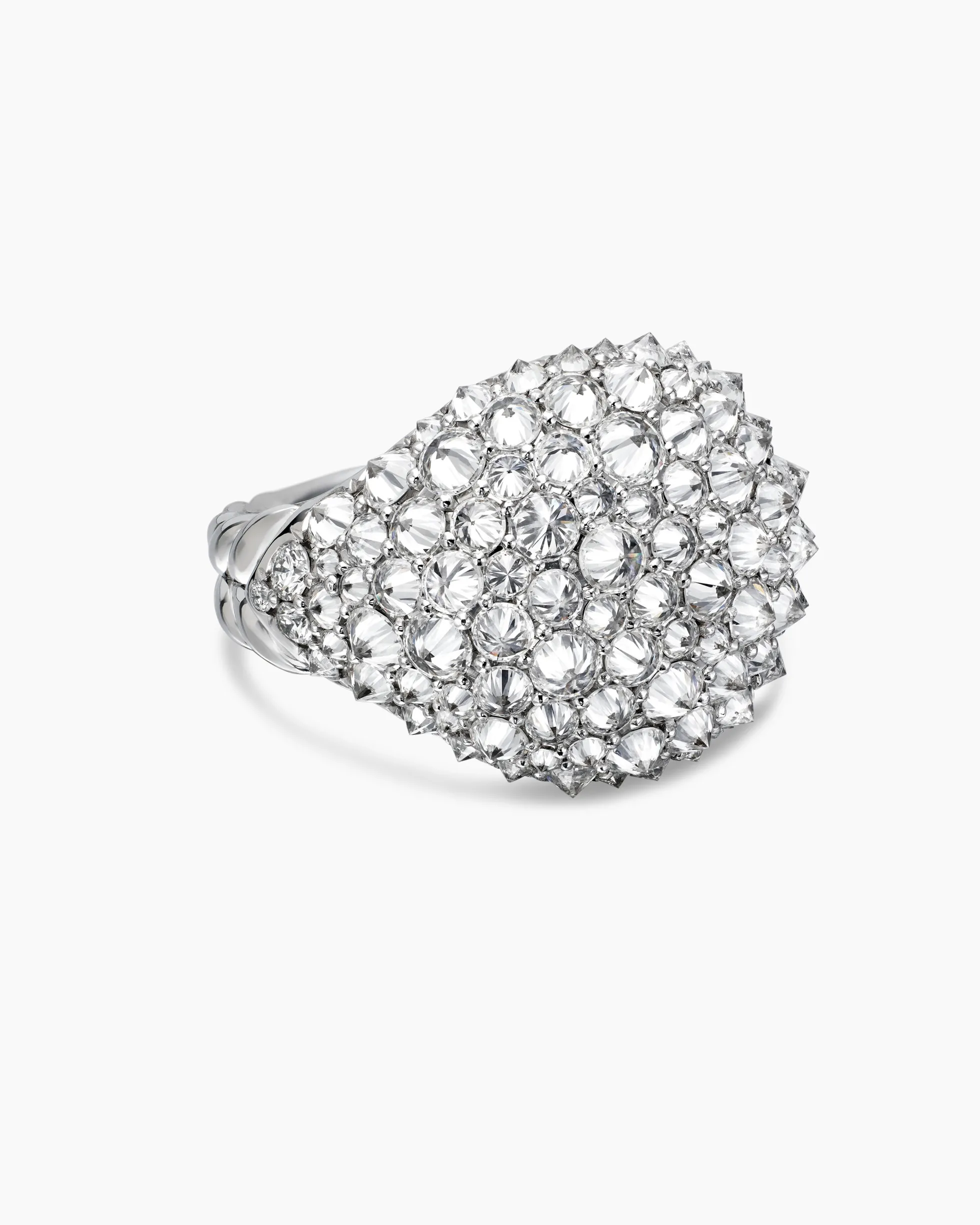 Reverse Set Pavé Signet Ring 18K White Gold with Diamonds, 17.5mm