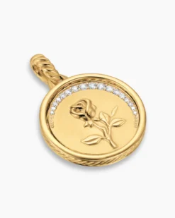 Rose and Thorn Duality Pendant 18K Yellow Gold with Dark Green Enamel and Diamonds, 22.3mm