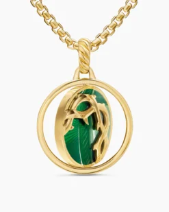 Rose and Thorn Duality Pendant 18K Yellow Gold with Dark Green Enamel and Diamonds, 22.3mm