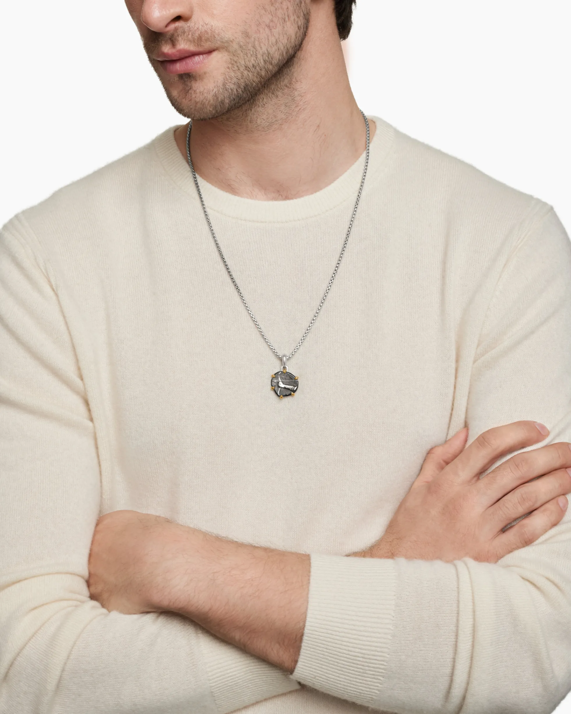 Sagittarius Amulet Sterling Silver with 18K Yellow Gold, 23mm