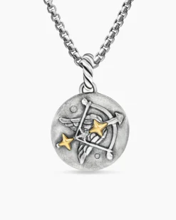 Sagittarius Amulet Sterling Silver with 18K Yellow Gold and Diamonds, 19mm