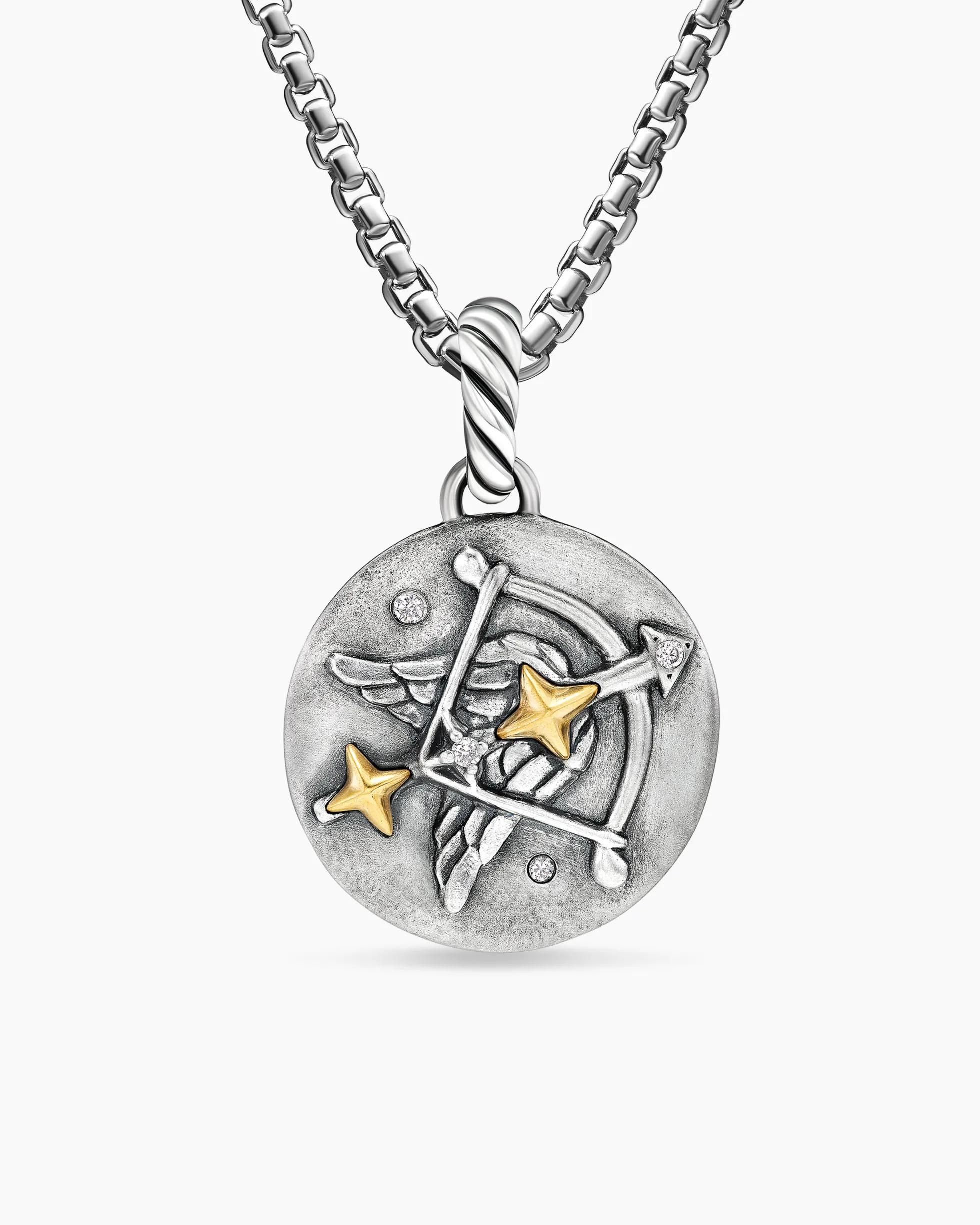 Sagittarius Amulet Sterling Silver with 18K Yellow Gold and Diamonds, 19mm