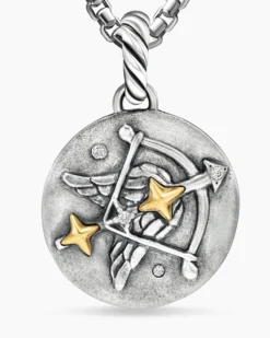 Sagittarius Amulet Sterling Silver with 18K Yellow Gold and Diamonds, 19mm