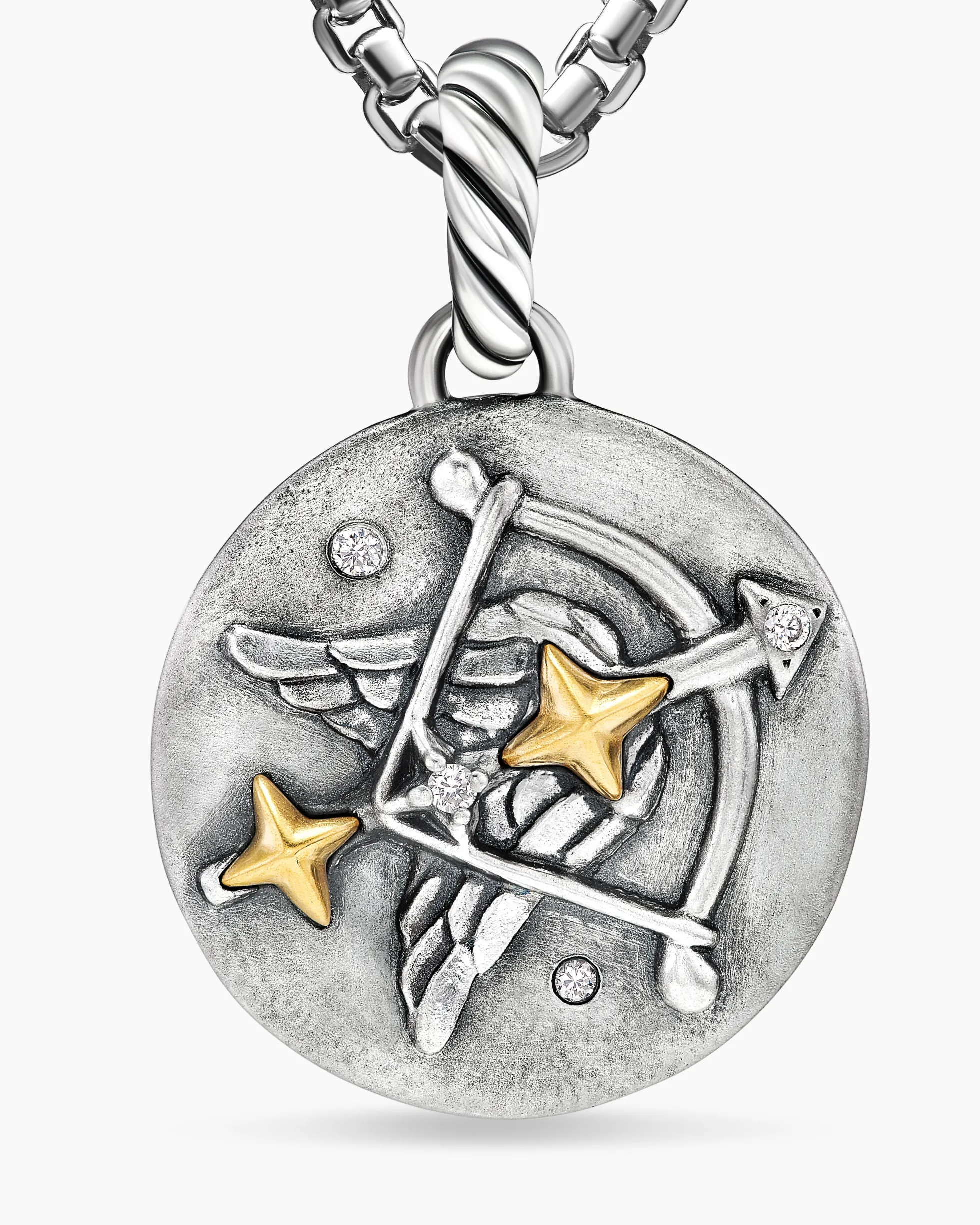 Sagittarius Amulet Sterling Silver with 18K Yellow Gold and Diamonds, 19mm