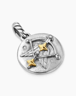 Sagittarius Amulet Sterling Silver with 18K Yellow Gold and Diamonds, 19mm