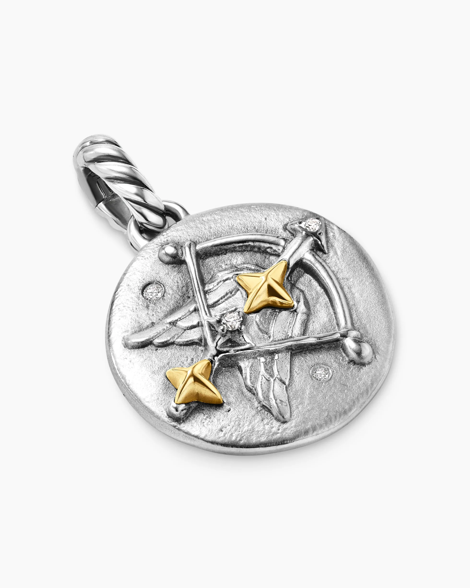 Sagittarius Amulet Sterling Silver with 18K Yellow Gold and Diamonds, 19mm
