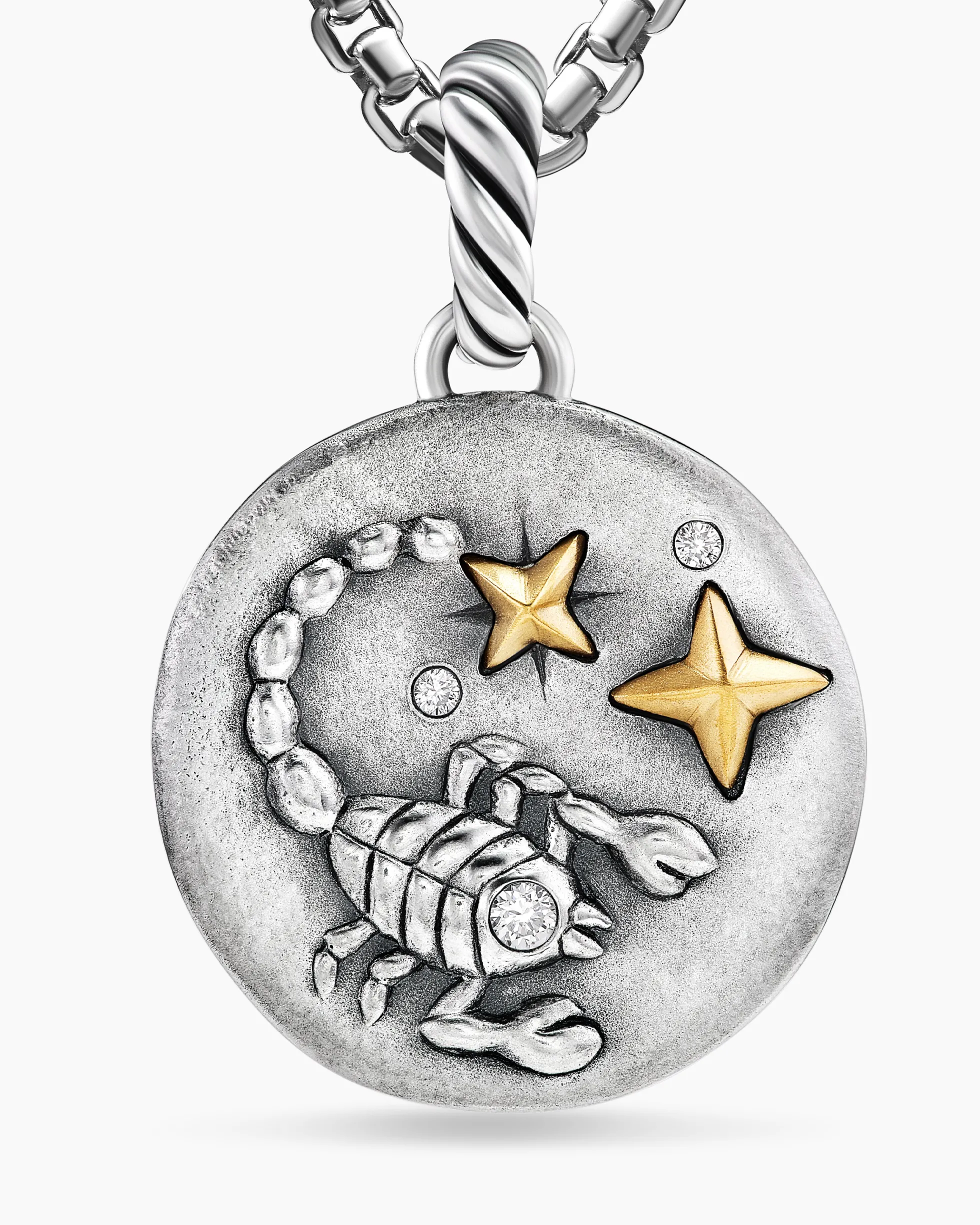 Scorpio Amulet Sterling Silver with 18K Yellow Gold and Diamonds, 19mm
