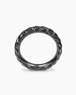 Sculpted Cable Band Ring Black Titanium with Black Diamonds, 4.6mm