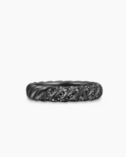 Sculpted Cable Band Ring Black Titanium with Black Diamonds, 4.6mm
