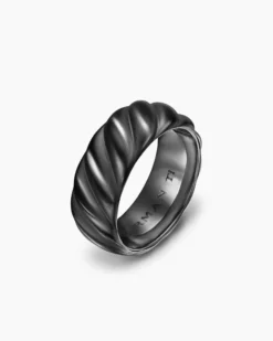 Sculpted Cable Band Ring Black Titanium, 9mm