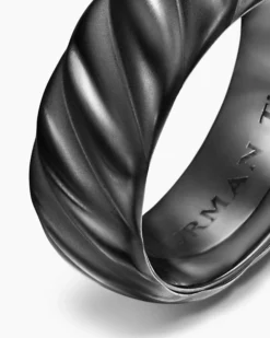 Sculpted Cable Band Ring Black Titanium, 9mm