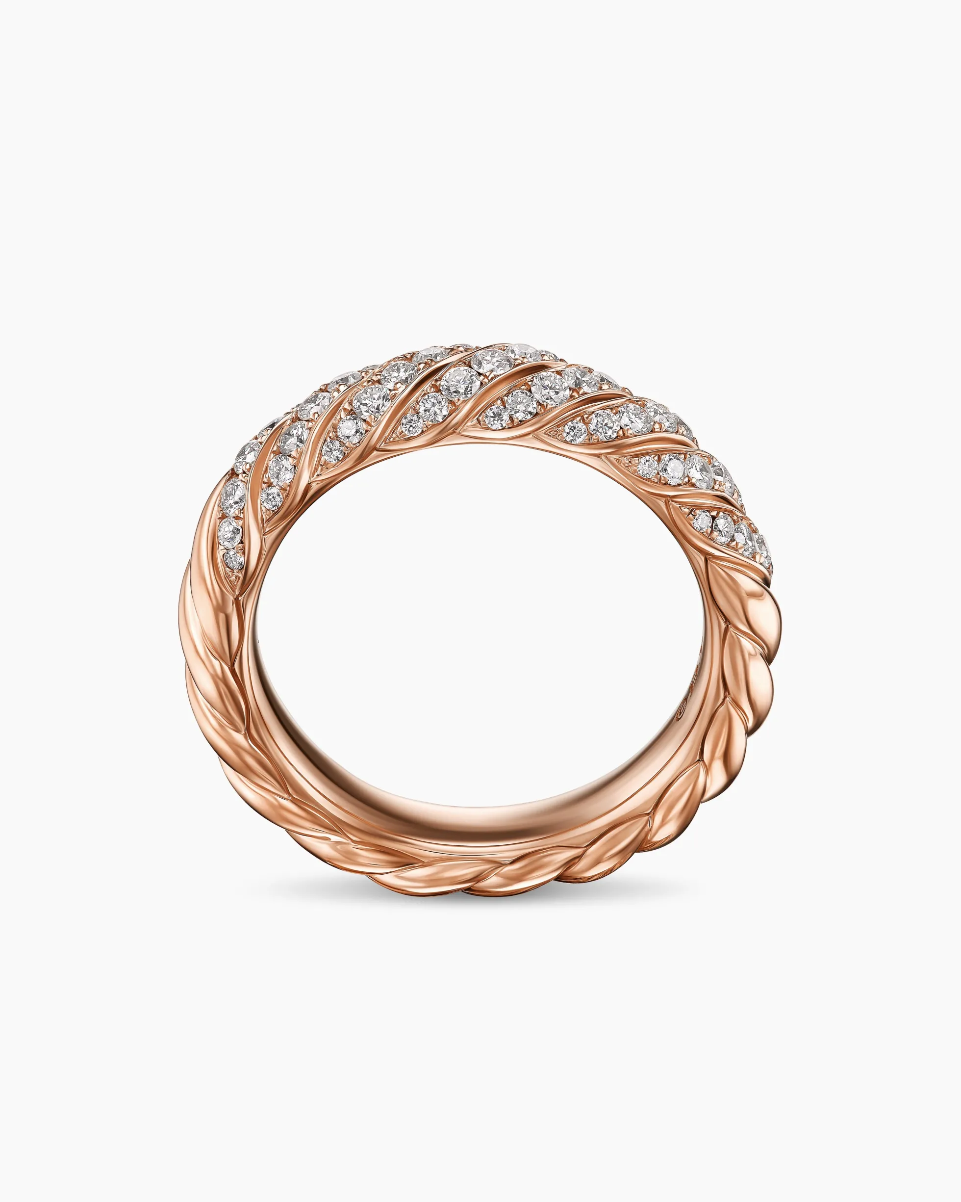 Sculpted Cable Band Ring 18K Rose Gold with Diamonds, 4.6mm