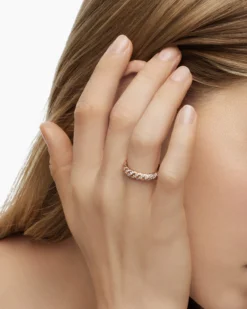 Sculpted Cable Band Ring 18K Rose Gold with Diamonds, 4.6mm