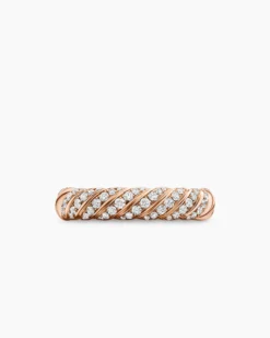 Sculpted Cable Band Ring 18K Rose Gold with Diamonds, 4.6mm