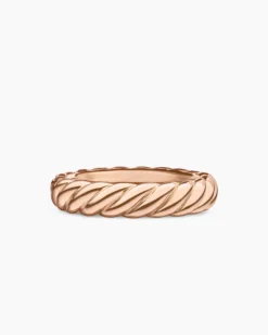 Sculpted Cable Band Ring 18K Rose Gold with Diamonds, 4.6mm