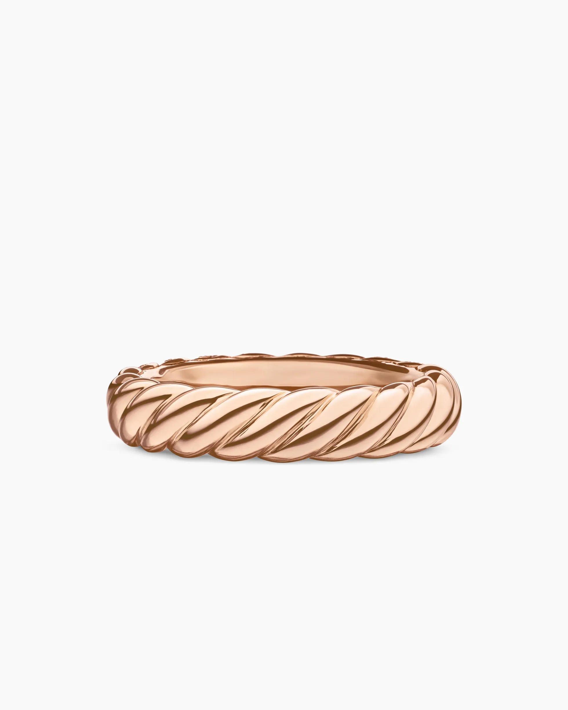 Sculpted Cable Band Ring 18K Rose Gold with Diamonds, 4.6mm