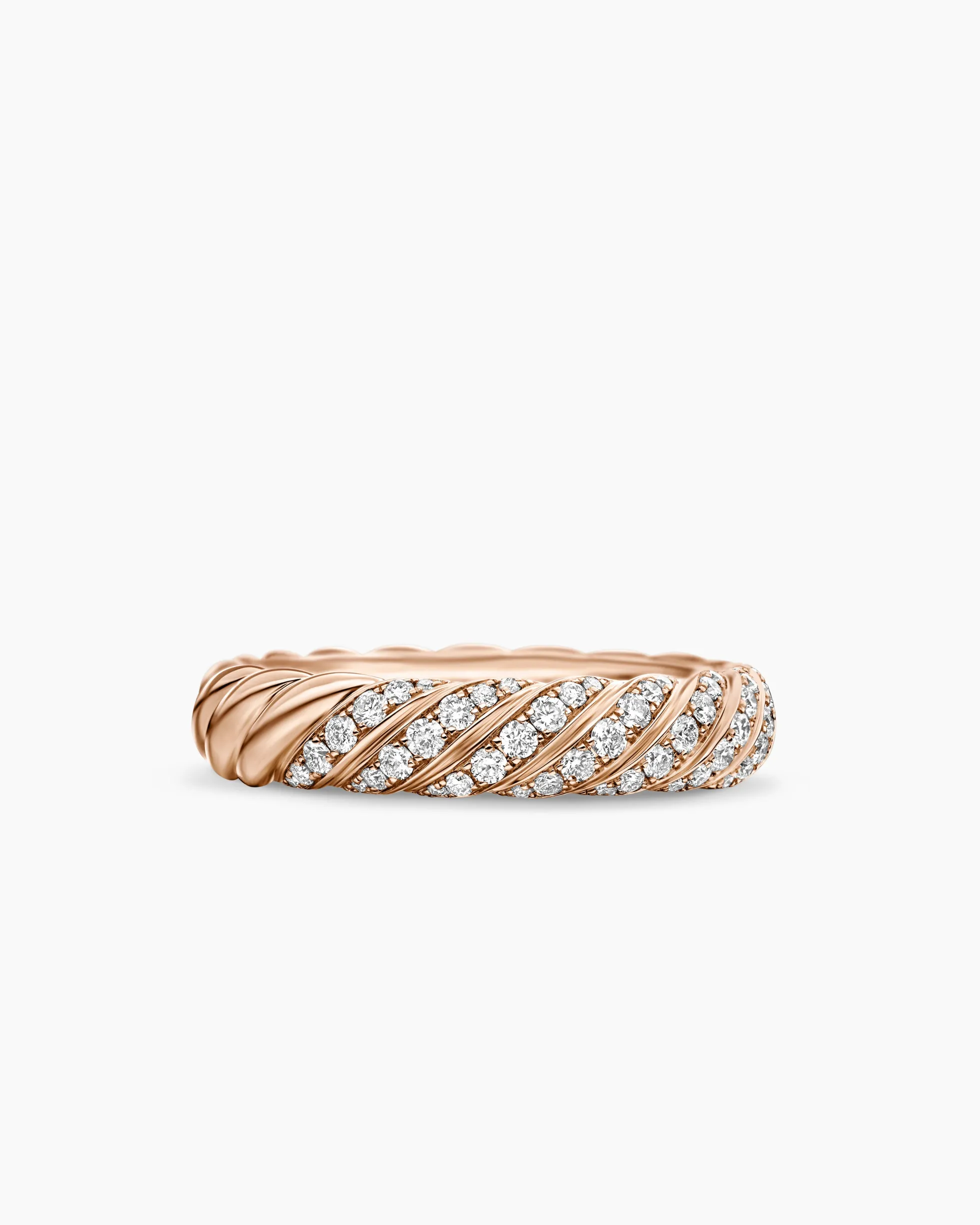 Sculpted Cable Band Ring 18K Rose Gold with Diamonds, 4.6mm