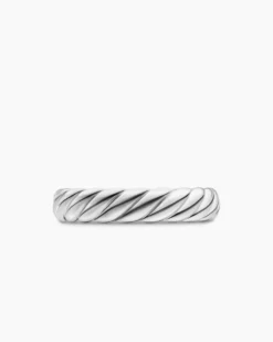 Sculpted Cable Band Ring 18K White Gold, 4.6mm