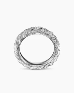 Sculpted Cable Band Ring 18K White Gold with Diamonds, 4.6mm