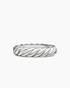 Sculpted Cable Band Ring 18K White Gold with Diamonds, 4.6mm