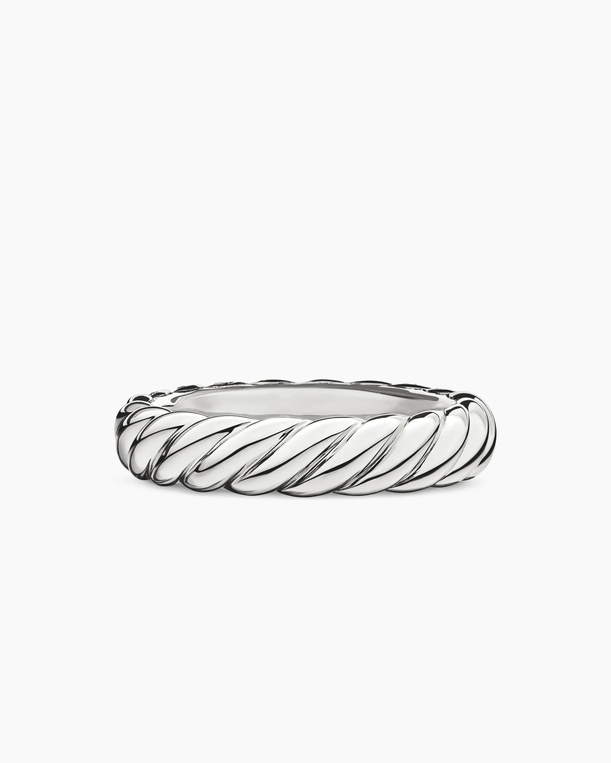 Sculpted Cable Band Ring 18K White Gold with Diamonds, 4.6mm