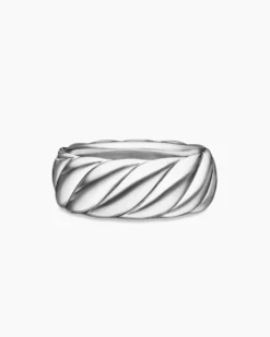 Sculpted Cable Band Ring 18K White Gold, 9mm