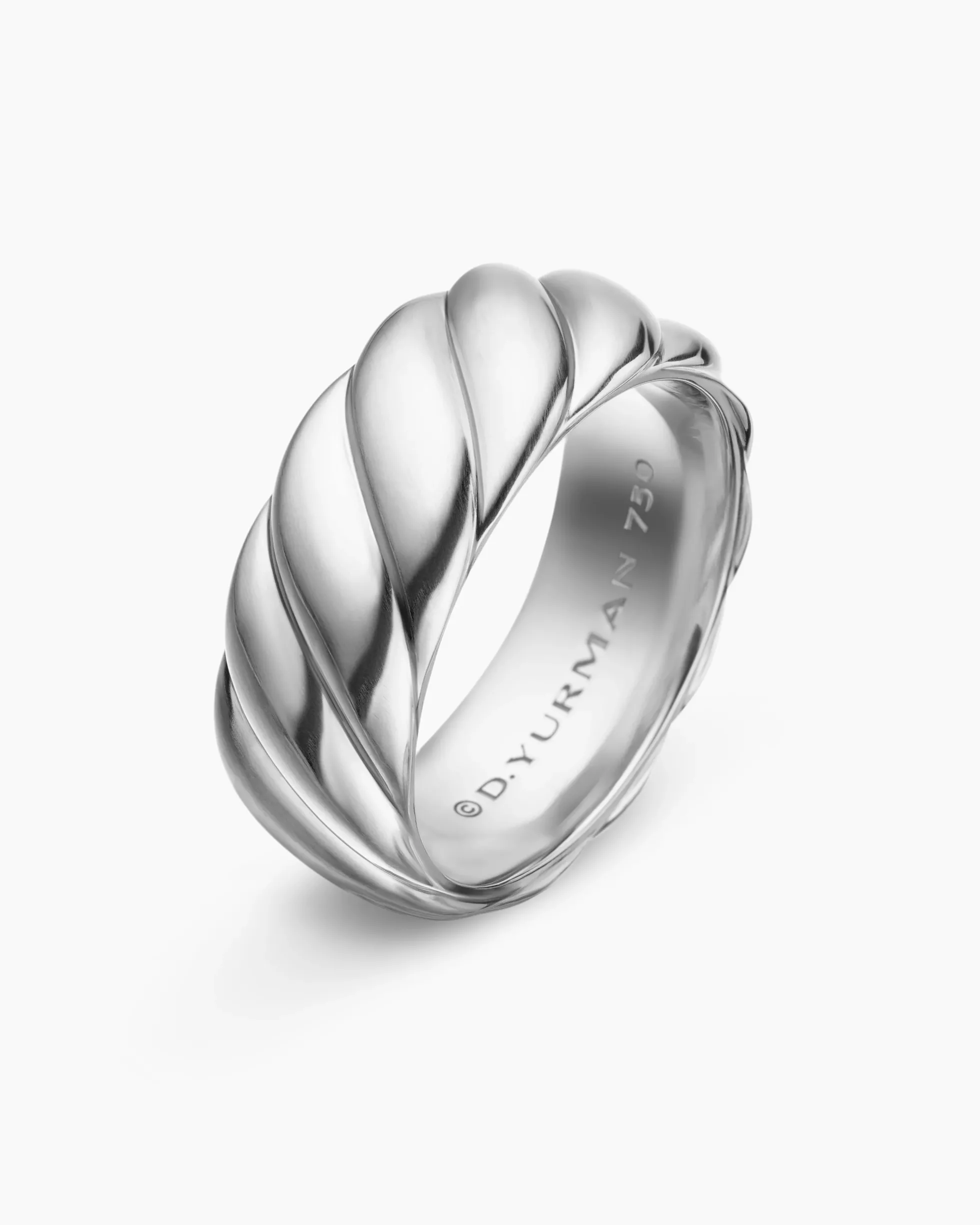 Sculpted Cable Band Ring 18K White Gold, 9mm