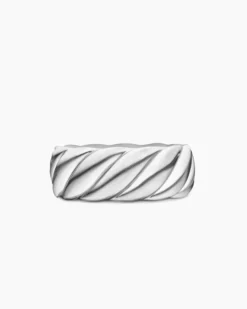 Sculpted Cable Band Ring 18K White Gold, 9mm
