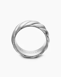 Sculpted Cable Band Ring 18K White Gold, 9mm