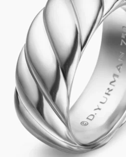 Sculpted Cable Band Ring 18K White Gold, 9mm