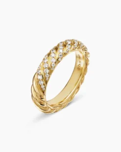 Sculpted Cable Band Ring 18K Yellow Gold with Diamonds, 4.6mm