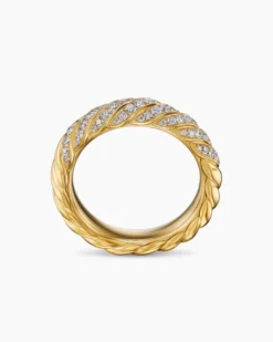 Sculpted Cable Band Ring 18K Yellow Gold with Diamonds, 4.6mm