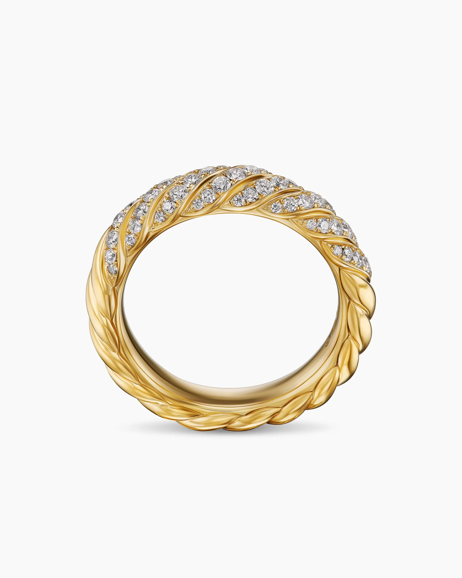 Sculpted Cable Band Ring 18K Yellow Gold with Diamonds, 4.6mm