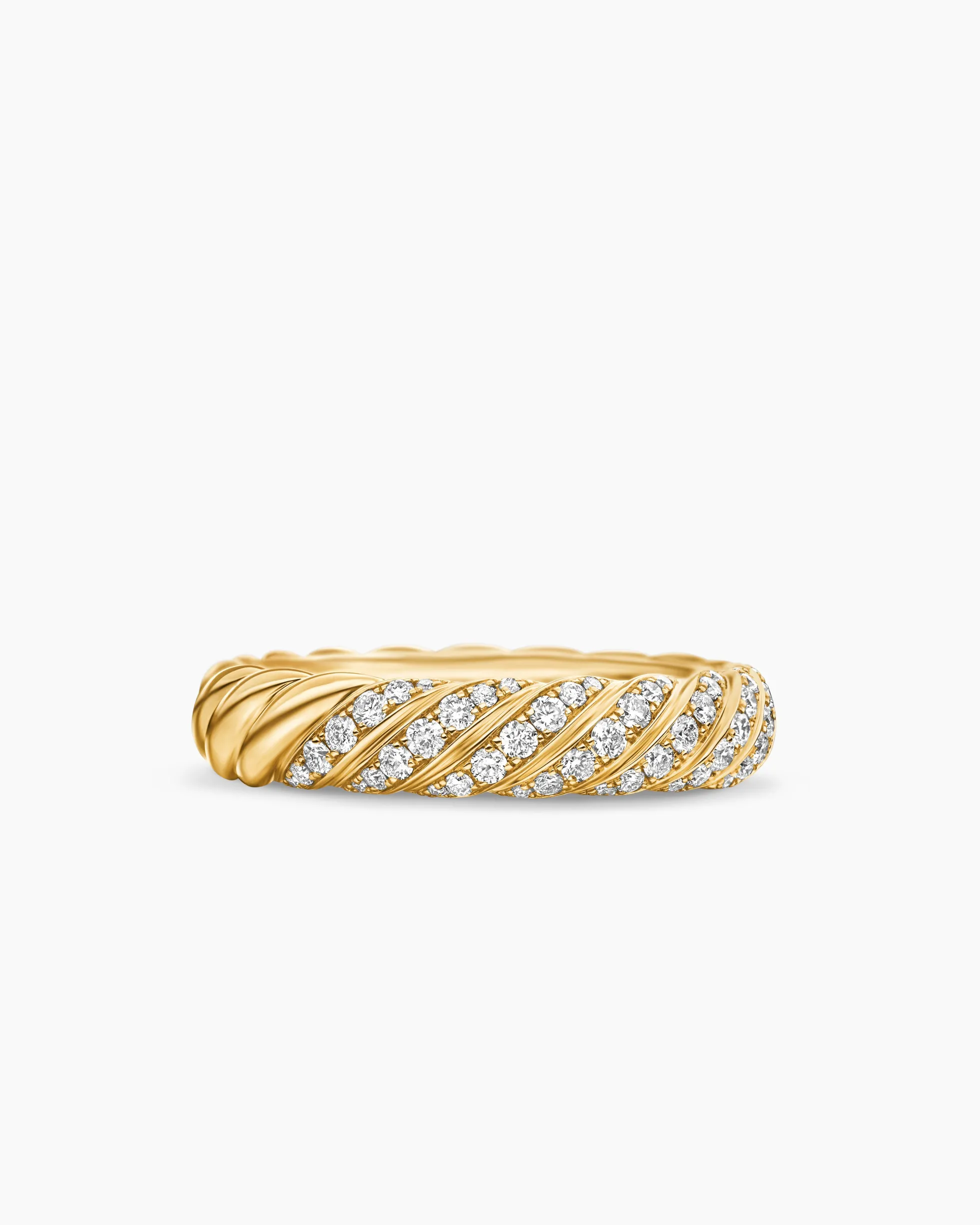 Sculpted Cable Band Ring 18K Yellow Gold with Diamonds, 4.6mm