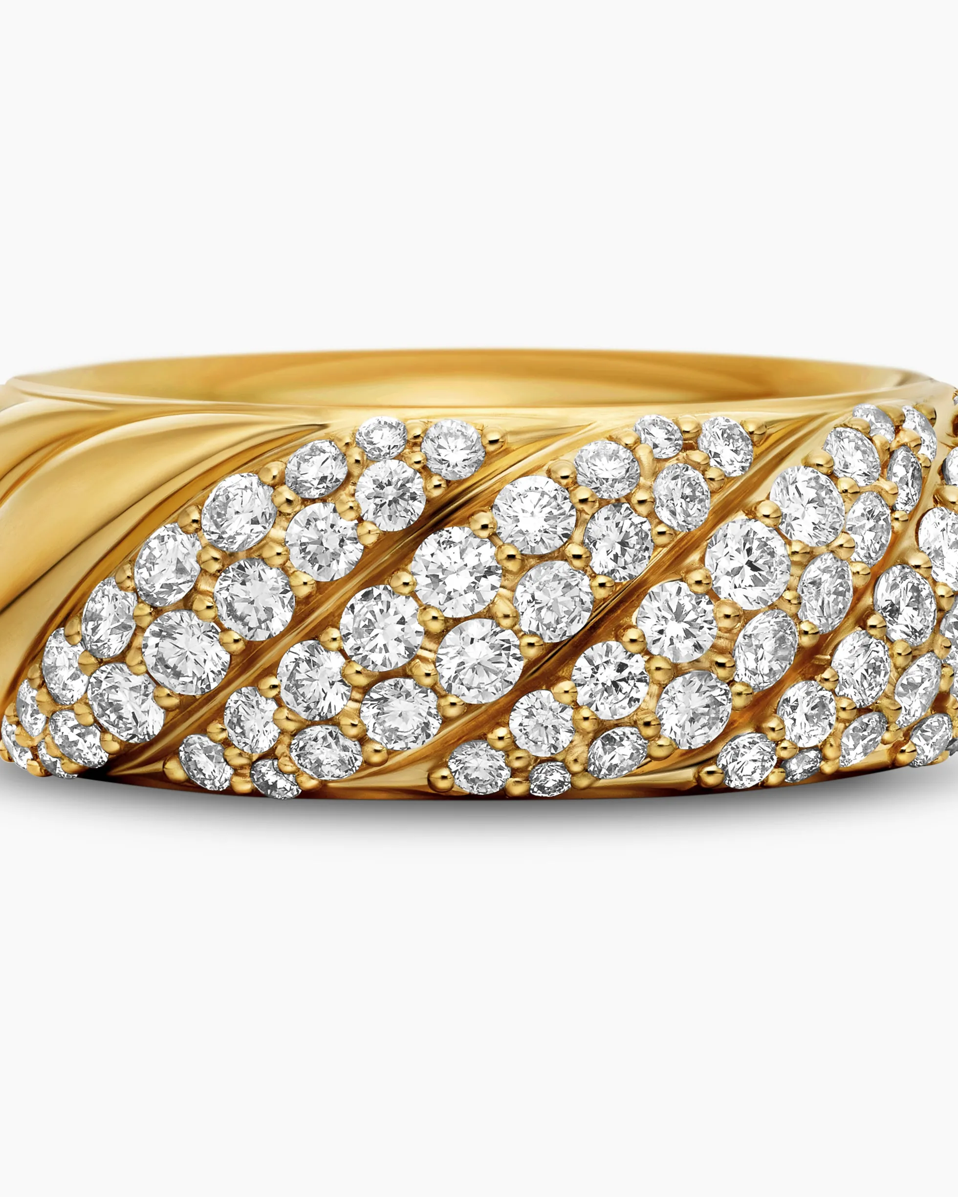 Sculpted Cable Band Ring 18K Yellow Gold with Diamonds, 7.5mm