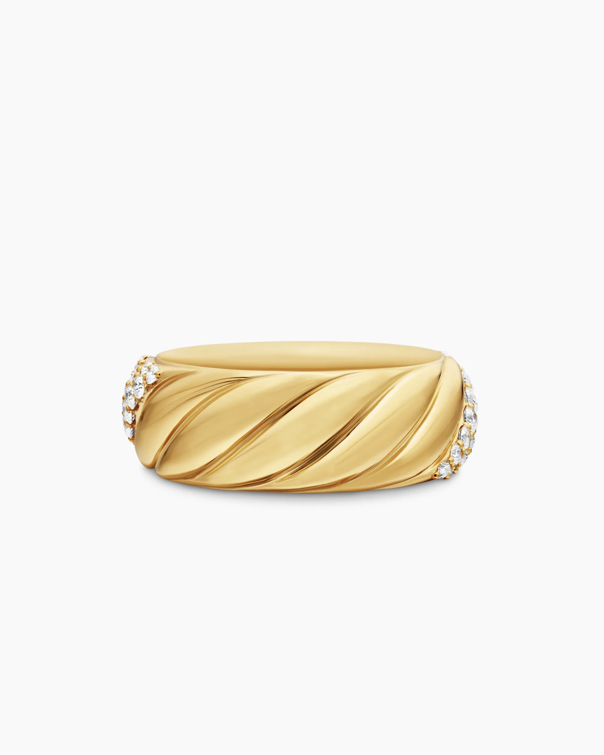 Sculpted Cable Band Ring 18K Yellow Gold with Diamonds, 7.5mm