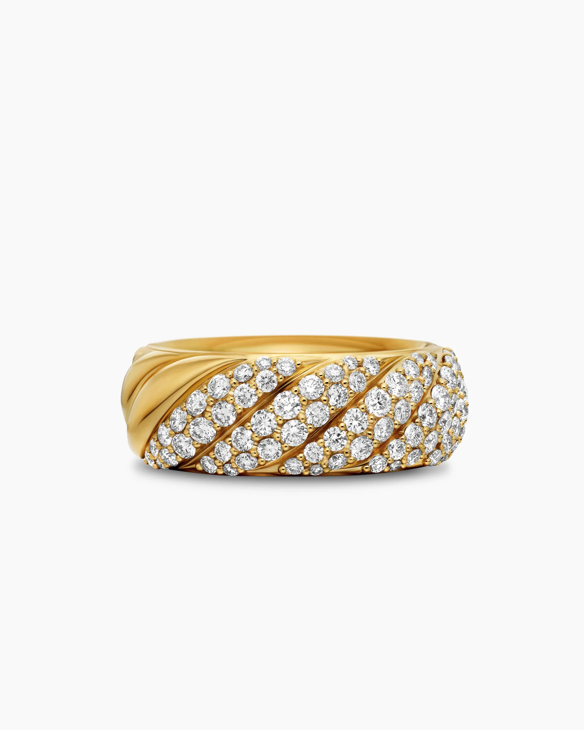 Sculpted Cable Band Ring 18K Yellow Gold with Diamonds, 7.5mm