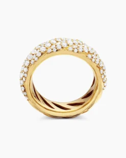 Sculpted Cable Band Ring 18K Yellow Gold with Diamonds, 7.5mm