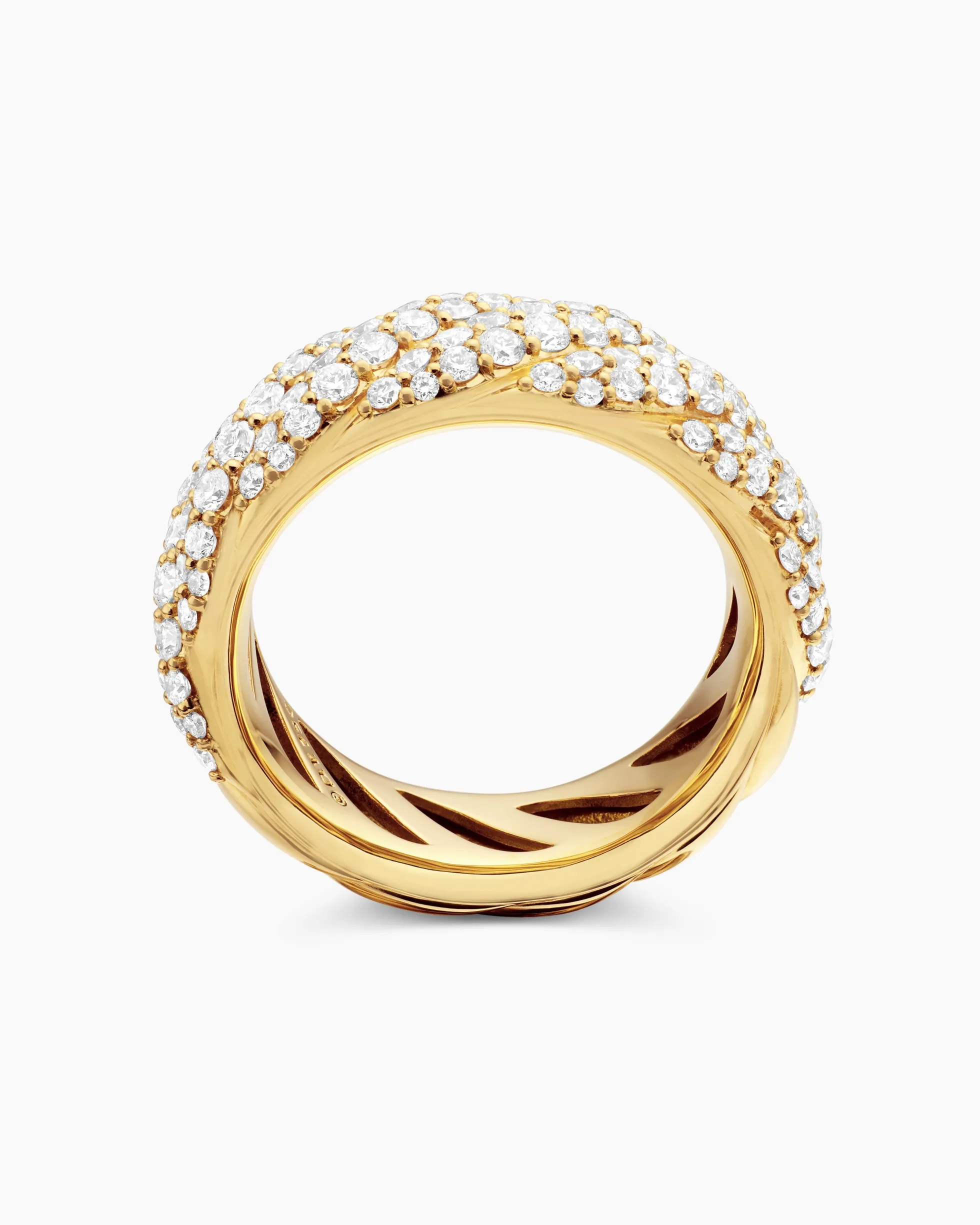 Sculpted Cable Band Ring 18K Yellow Gold with Diamonds, 7.5mm