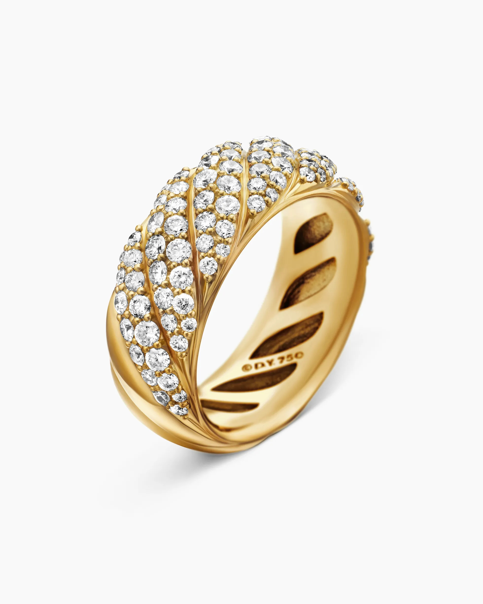 Sculpted Cable Band Ring 18K Yellow Gold with Diamonds, 7.5mm