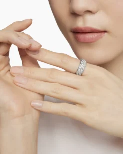Sculpted Cable Band Ring Sterling Silver with Diamonds, 7.5mm
