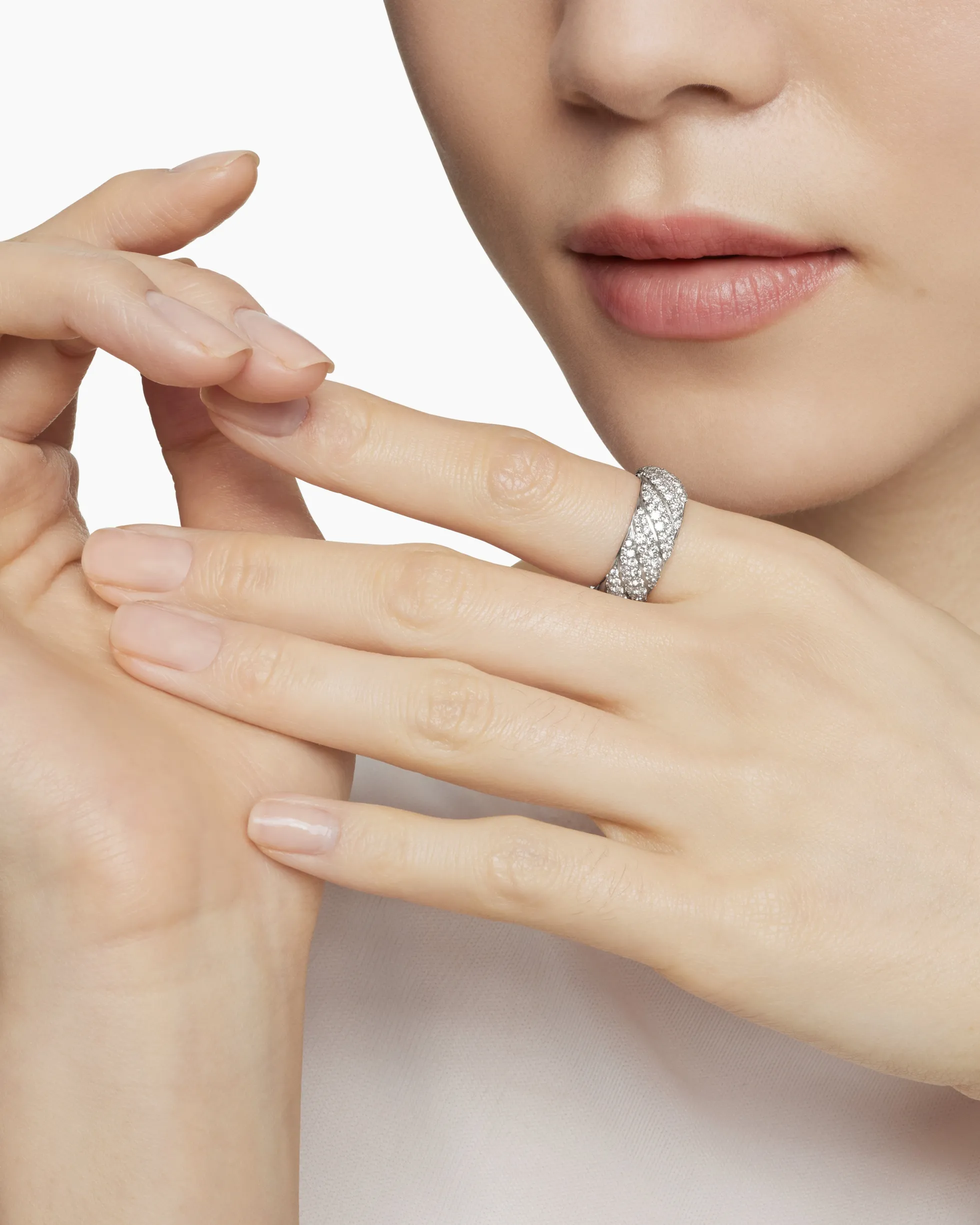 Sculpted Cable Band Ring Sterling Silver with Diamonds, 7.5mm